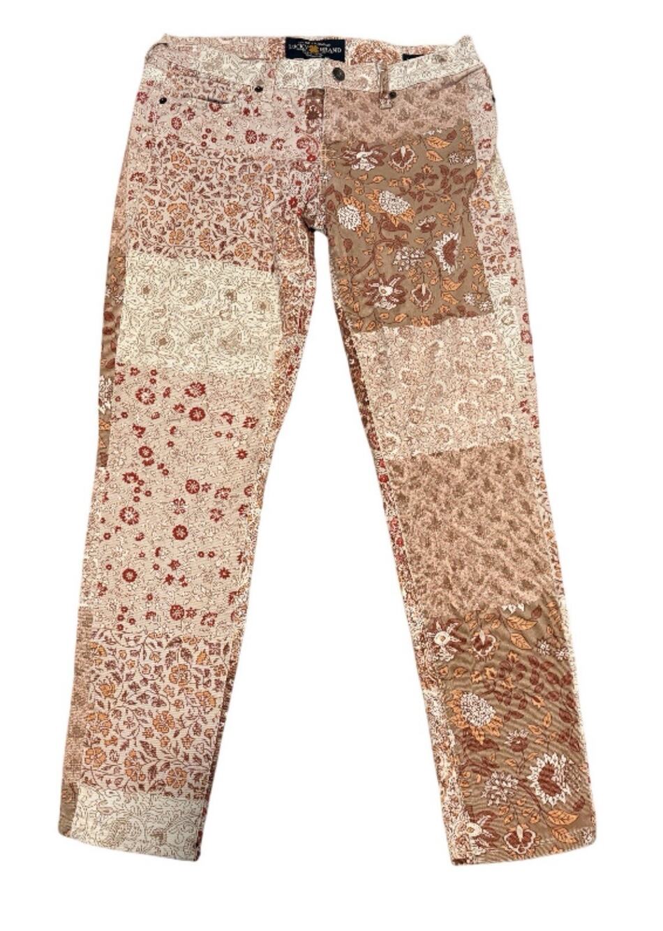 Lucky Brand Skinny Jeans Paisley Fall Floral Leaf Patchwork Denim Sz 8 Inseam 29